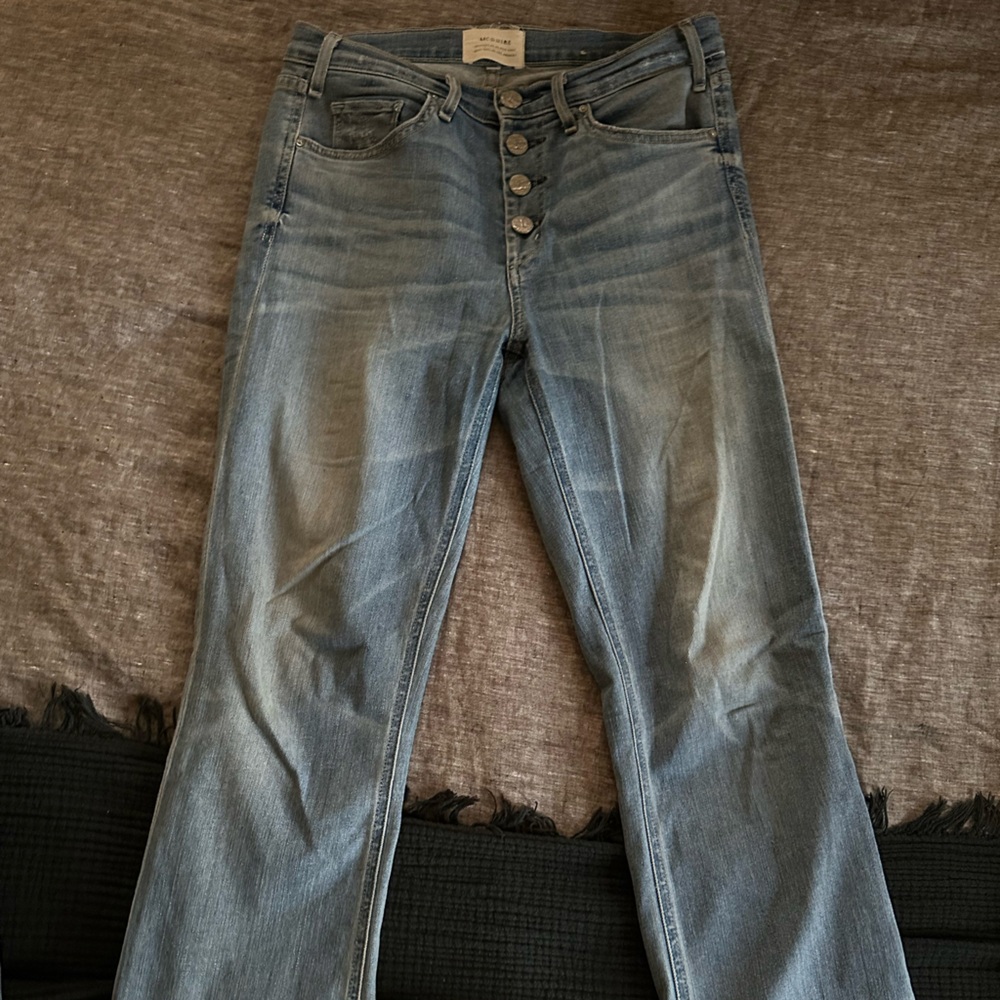 McGuire Denim Jeans Sz 28 Button Fly Raw Hem Cropped Medium Wash